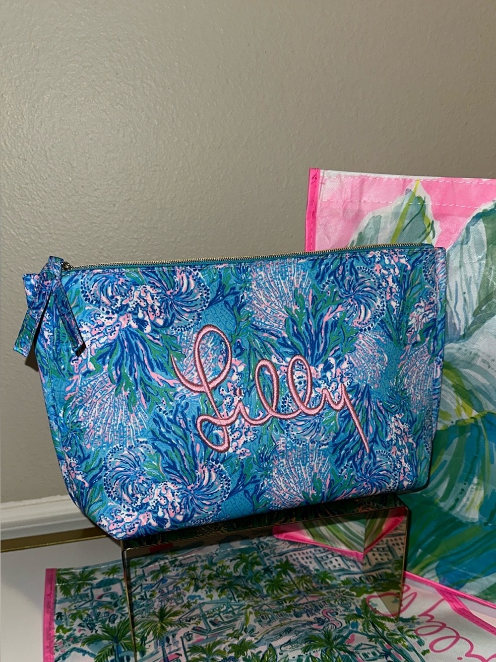Lilly Pulitzer Vibrant Blue and Pink Pouch